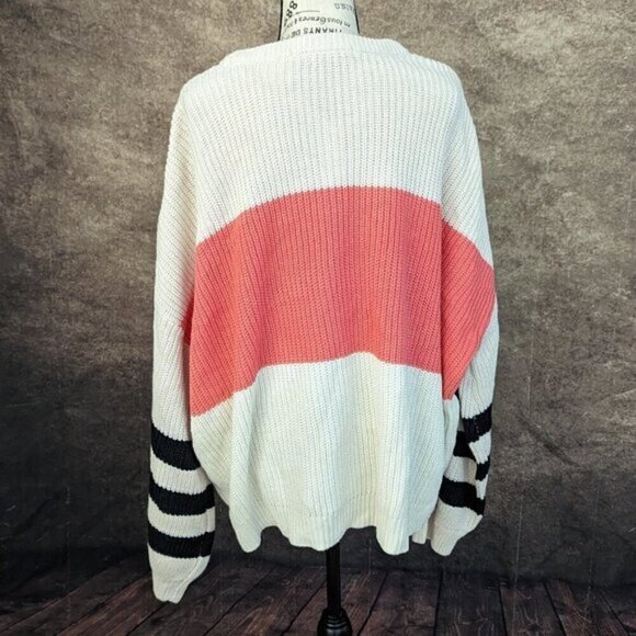 SANCTUARY Off White Pink Black PLAYFUL STRIPE Shaker knit sweater 2X NEW - Picture 3 of 6